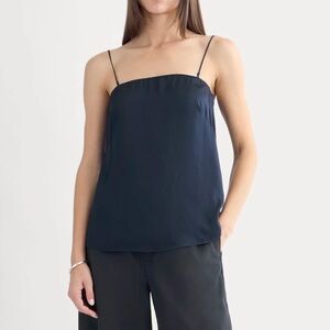Everlane THIN STRAP CAMI IN SILK CHARMEUSE Size 2 NWT NEW WITH TAGS NAVY BLUE